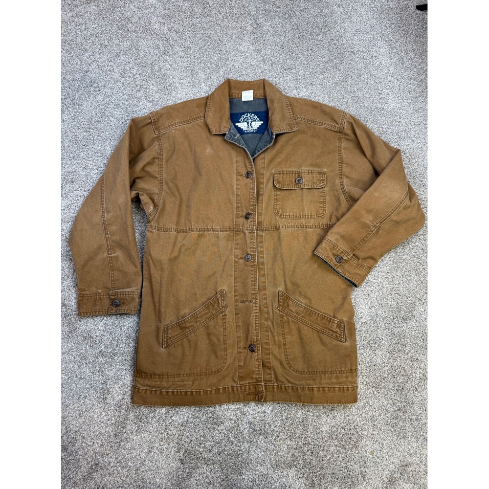 Vintage Dockers Levis Chore Coat Mens Small Brown Canvas Work Jacket Made in USA